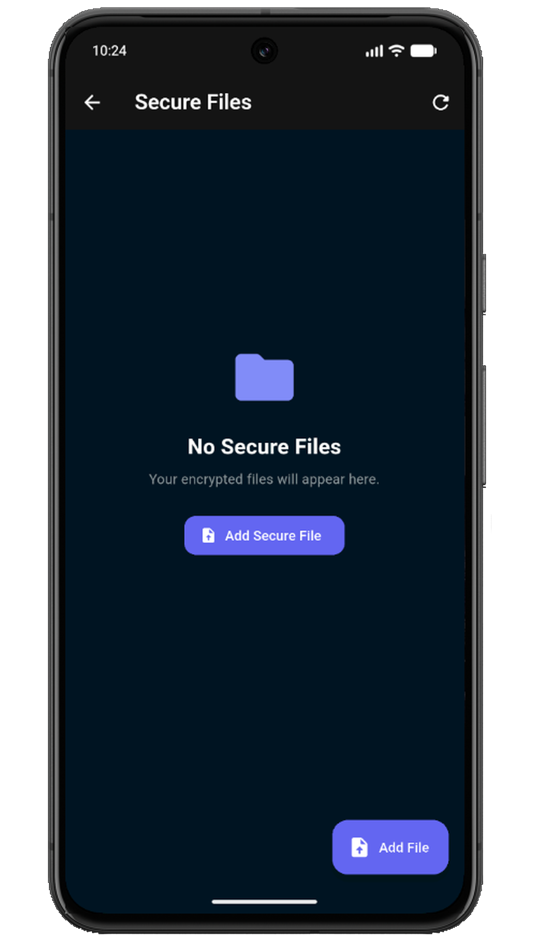 Security Vault secure files screen for adding encrypted files