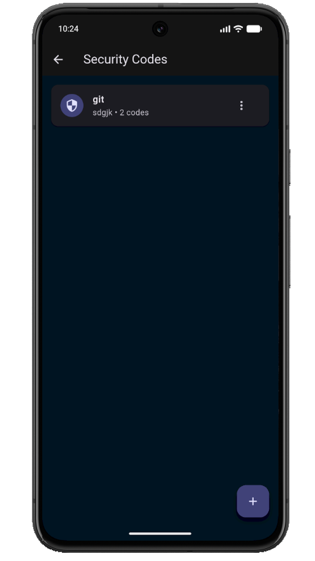 Security Vault screen for storing protected security codes